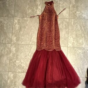 Anny Lee Red and Gold Prom Dress